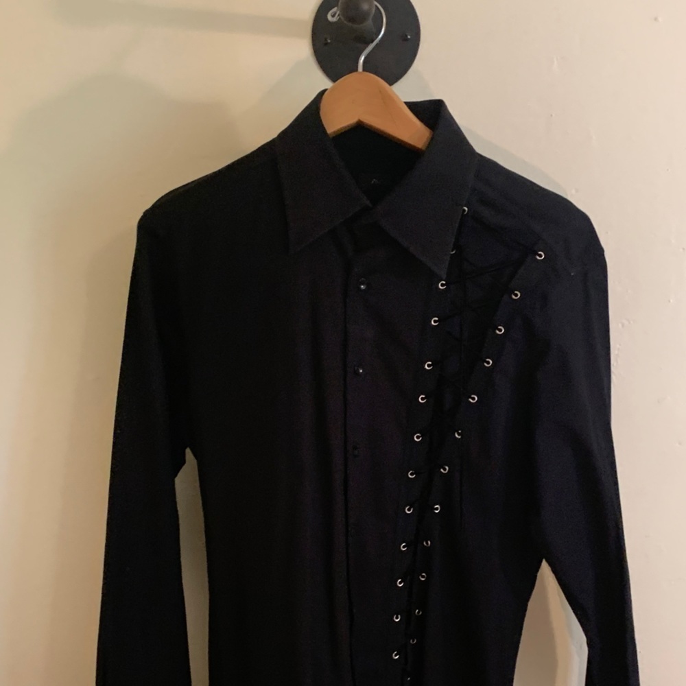 Men’s AVVA Black L/S Shirt with Suede Tie Detail